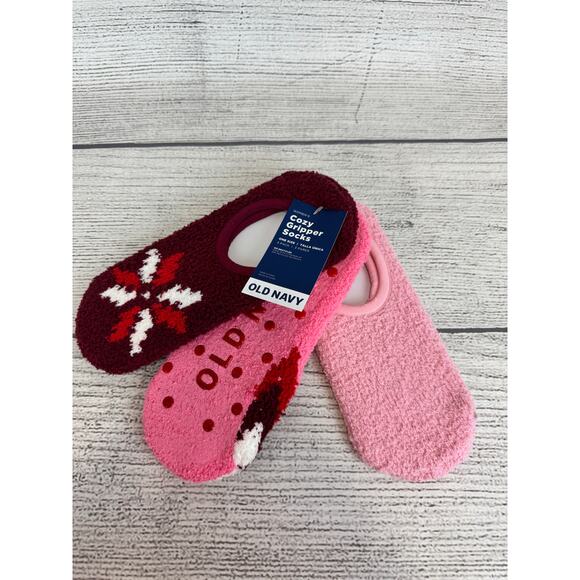 Old Navy Accessories - Old Navy Women's Cozy Pink & Maroon 3pk Gripper Socks One Size